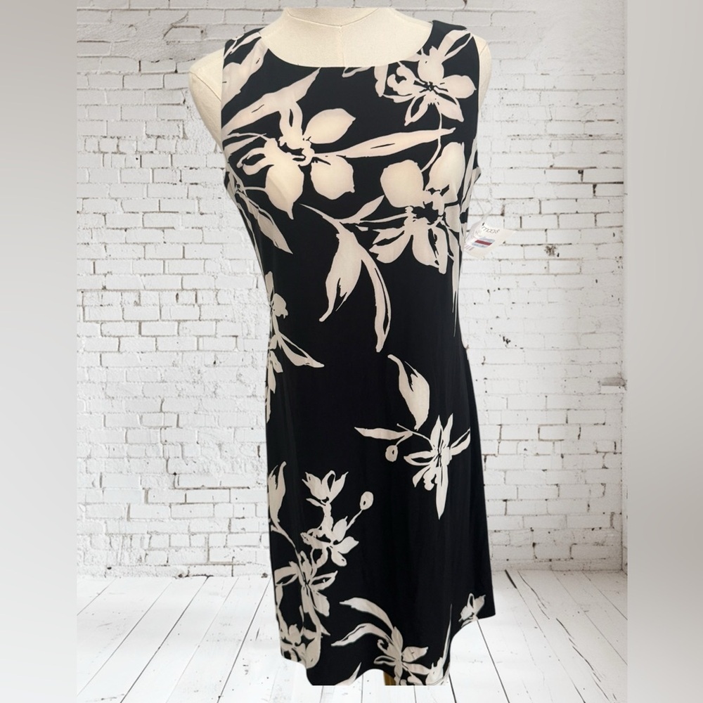 American Living Floral Dress Sz 6 NWOT | Black & Cream + Soft Stretch | Timeless - Picture 3 of 6